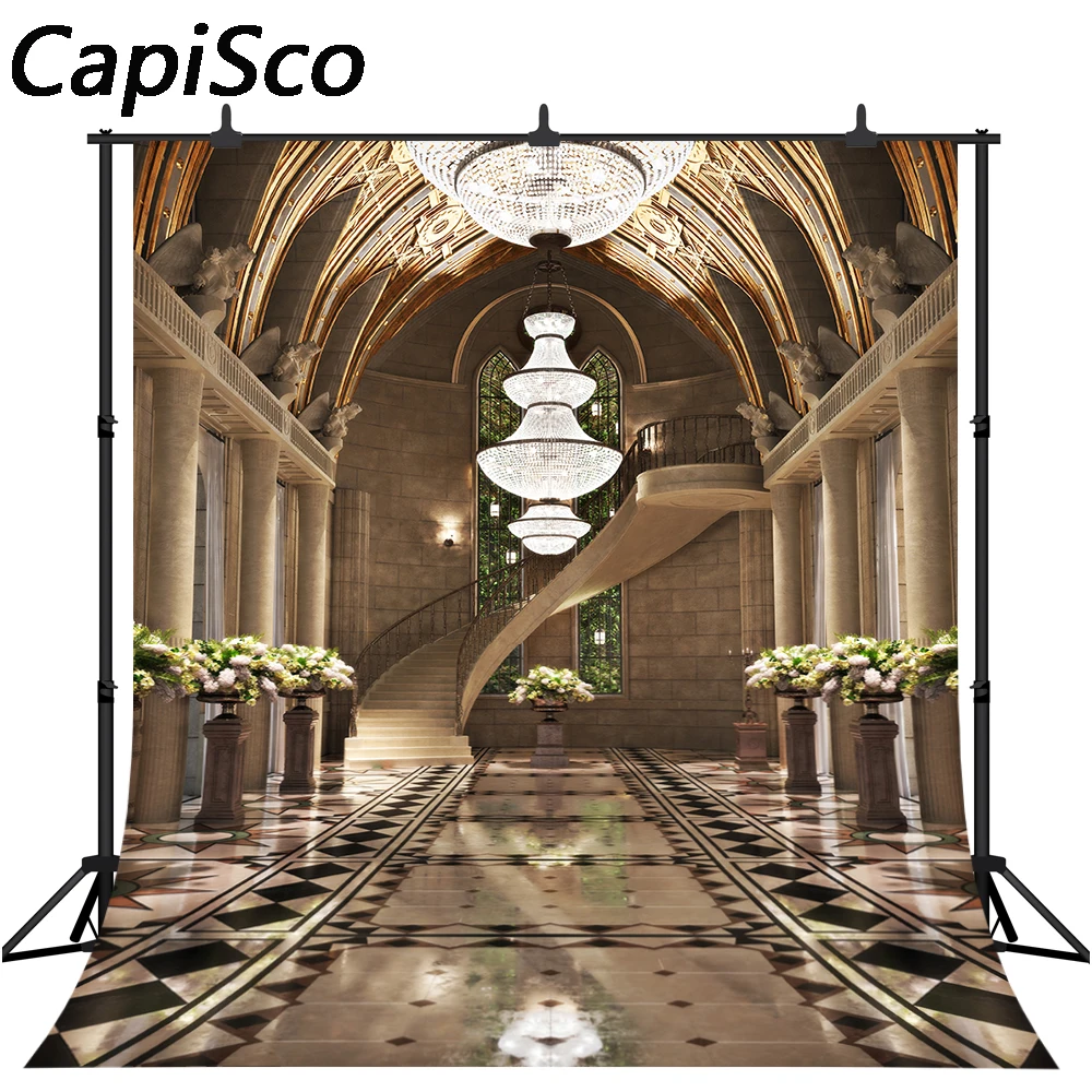 

Фон для свадебной фотосъемки с изображением дворца хрустальной люстры цветка