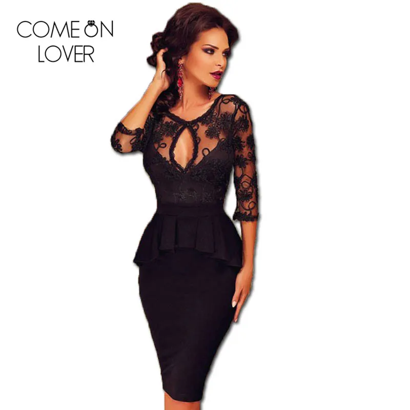 Рукав три четверти с вышивкой Платье черного цвета осенние размера плюс платье