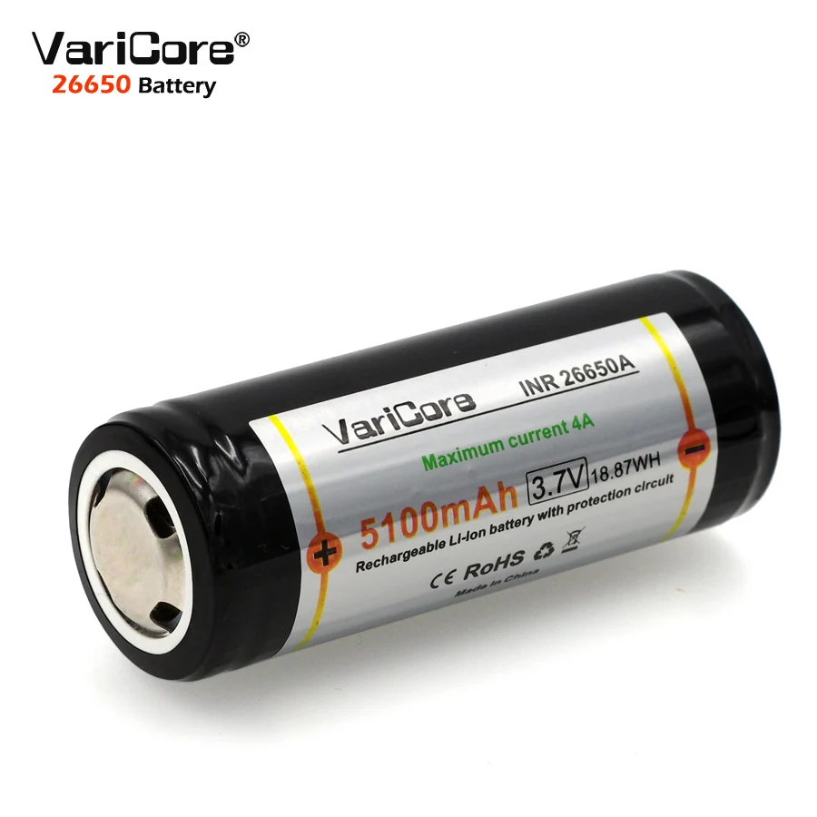 Литий-ионный аккумулятор VariCore Protection 26650 5100 мА ч 3 7 в 4 а 6 В 1 шт. для фонарика |