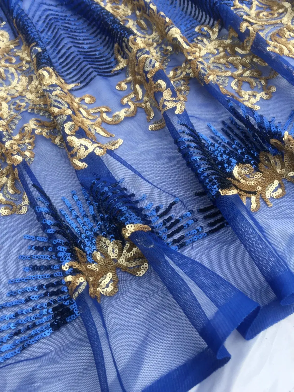 

French Lace Fabric High Class African Lace Fabric Blue red color With Sequins Embroidery For Sewing Beauty Women Dress K-YJ1077
