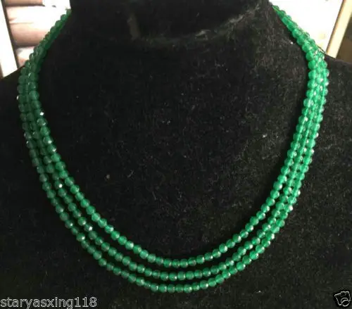 

Free shipping NEW 4mm Faceted 3 Rows Genuine Natural Green beads necklace AAAA