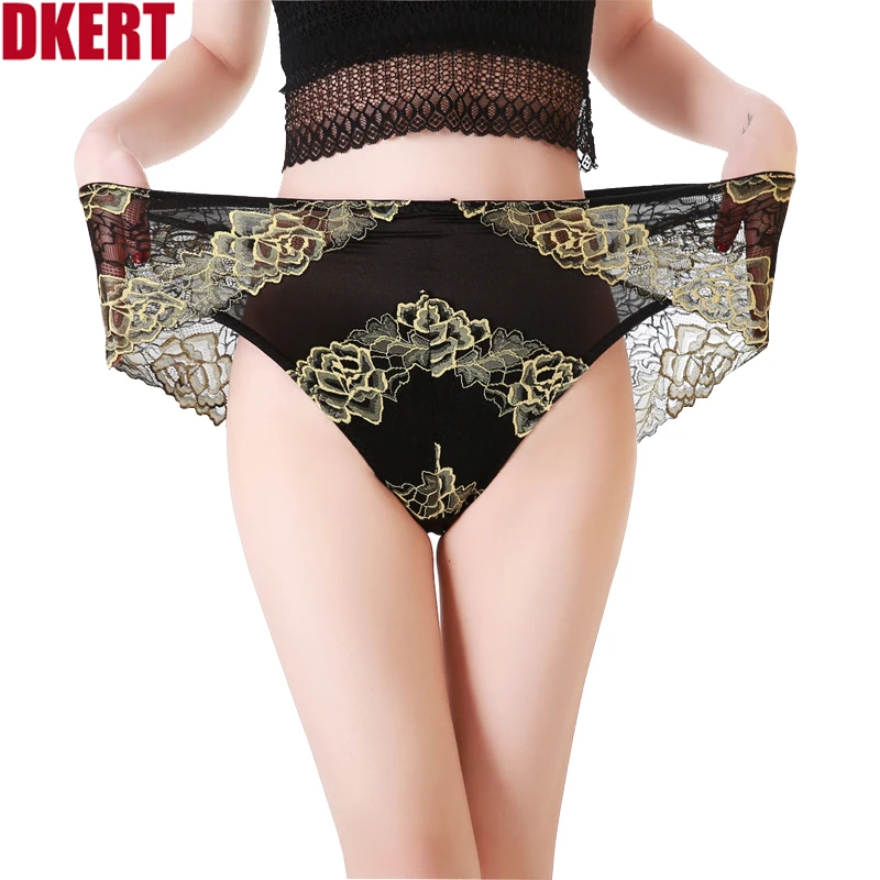DKERT для женщин Большие размеры 6XL трусики прозрачные кружевные цветочный принт с