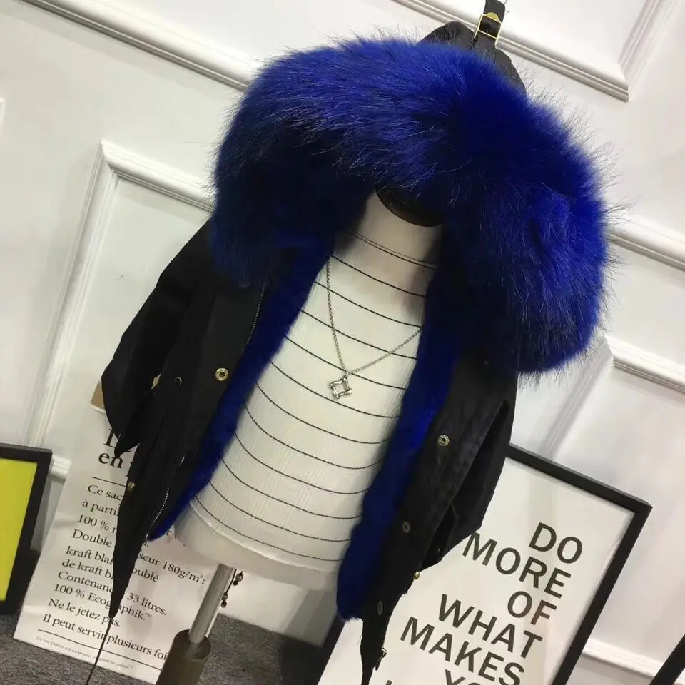 black blue Army Green Coat Fur Jacket Girls Winter Clothes Rabbit Fur Kids Parkas Real Raccoon Fur Hooded Children Jacket For Girls TZ90 - Цвет: black blue