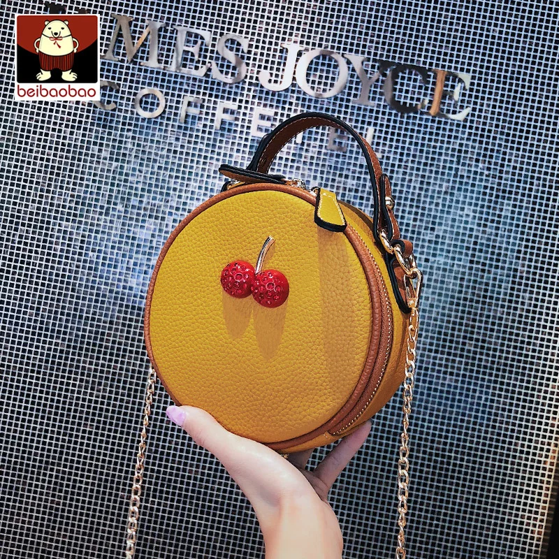 Beibaobao, маленькая круглая сумка, мини красивый кошелек, женские сумки для покупок, для женщин,, сумки через плечо, милая вишневая сумка на цепочке для женщин