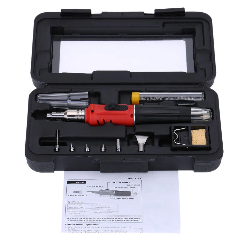

HS-1115K Soldering Iron Professional 10 in 1 Soldering Iron Set Butane Gas Soldering Iron Set 26ml Welding Equipment
