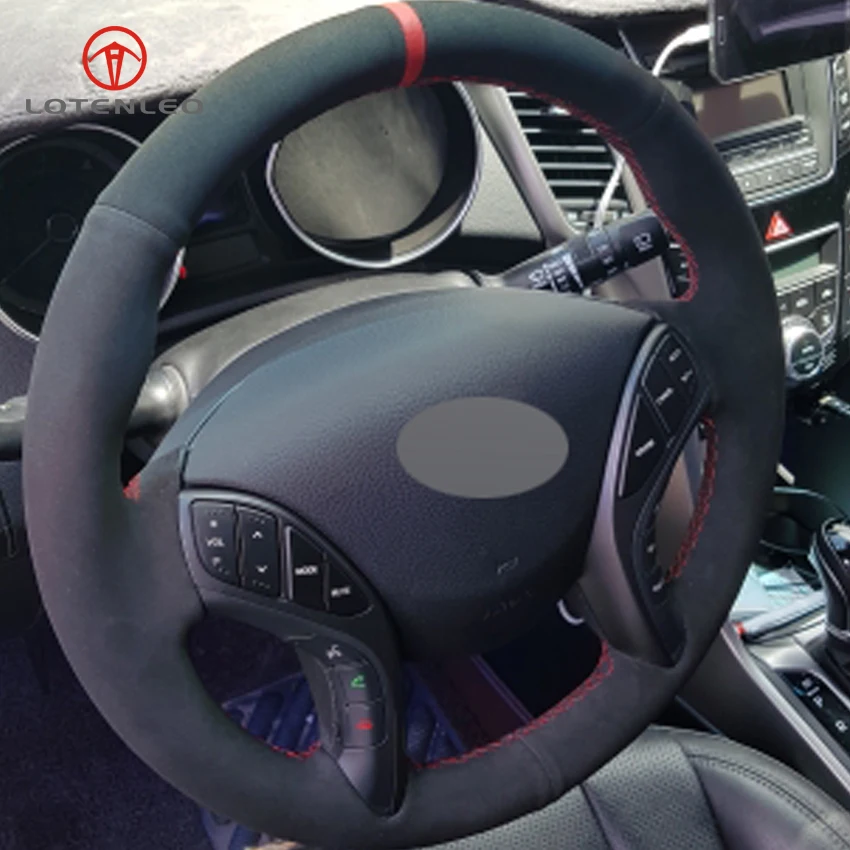 LQTENLEO черная замша Сделай Сам сшитый вручную чехол на руль для hyundai Elantra 2011- Avante i30 2012