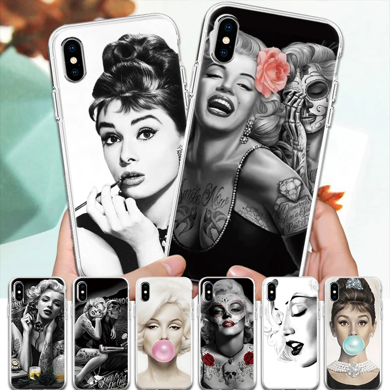 Супер звезда Одри Хепберн Мэрилин Монро Чехол для Apple Iphone 4 4S 5 5S SE 5C 6 6S 7 8 Plus X XR XS Max силиконовый чехол с бантом