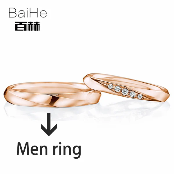 BAIHE Solid 18K Белое Золото 0.08ct Сертифицированный H/SI круглый натуральные Алмазы обручальные женщины тонкое обручальное кольцо ювелирные изделия - Цвет камня: Men ring R