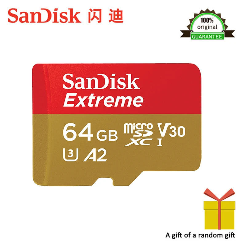 Карта памяти SanDisk Extreme Speed microSDXC UHS-I 64 ГБ TF 160 МБ/с./с A2 Класс 10 U3 с sd-адаптером 100%