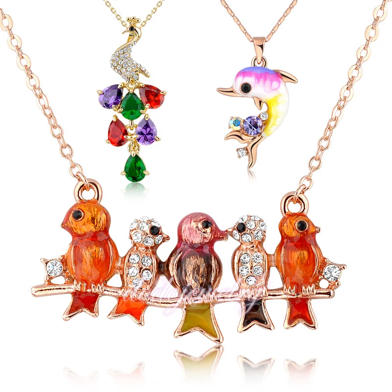 Nandudu животного Подвески птица/Павлин/Дельфин Мульти Цвет Кристалл Цепочки и