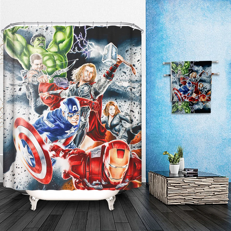 Занавеска для душа Marvel с рисунком s, индивидуальная занавеска для душа, водонепроницаемая ткань для ванной комнаты, 165x180 см, занавеска для душа для ванной комнаты