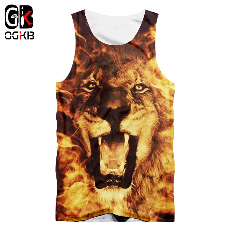 

OGKB Unisex Tank Top Summer Cool Print Flame Lion 3D Singlets Vest For Women/men Hiphop Punk Gothic Shirts Sleeveless Tees 5XL