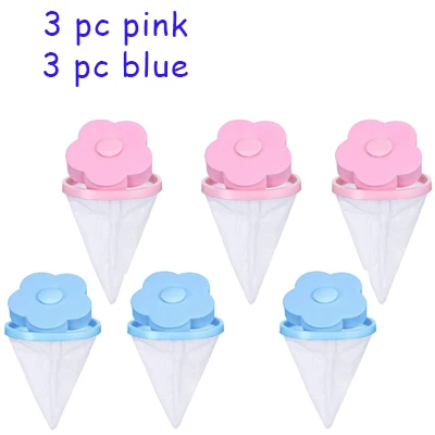 3 Pink 3 Blue Волшебная машина для ловли шерсти питомца, плавающая в виде цветка, сумка-сетка для шерсти питомца, ловушка для волос для стиральной машины - Цвет: 3 Pink 3 Blue