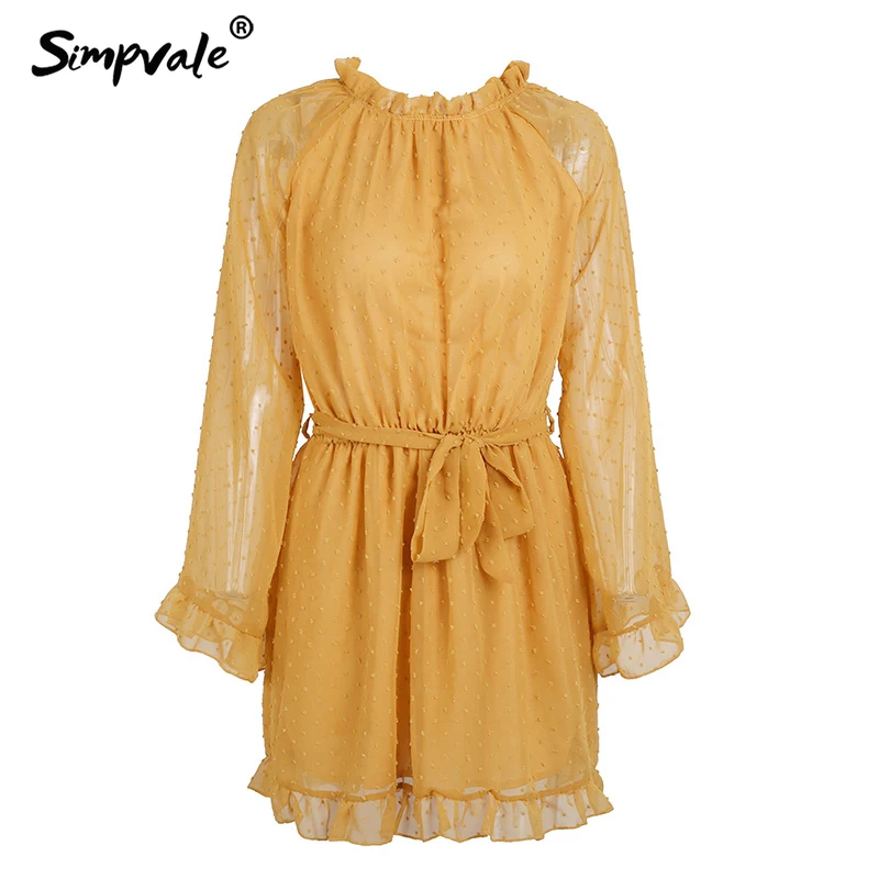 SIMPVALE/платье в горошек с оборками и открытой спиной пышными рукавами женские