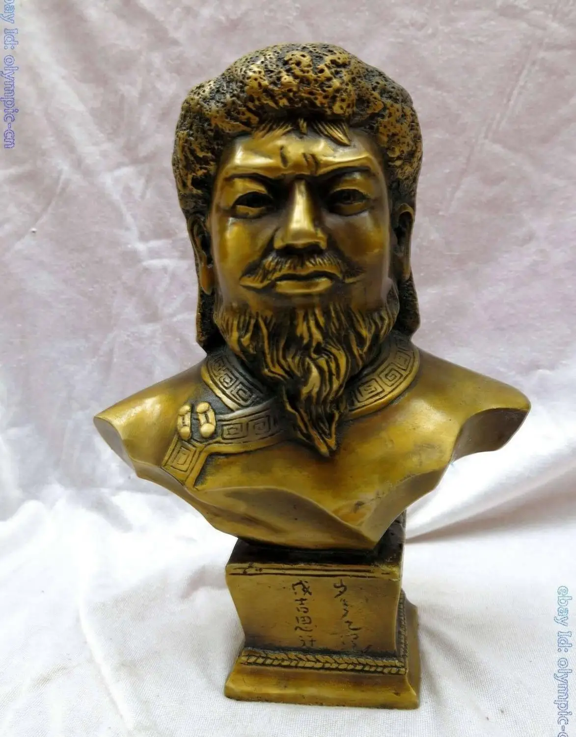

8" China brass fine workmanship carving great Genghis Khan Sculpture Statue