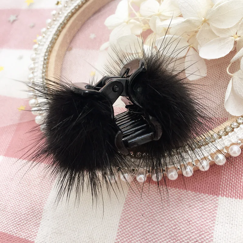 Элегантные пушистые аксессуары для волос, цветочные Когти для волос для женщин, заколки для волос в форме кролика, банты для волос ручной работы