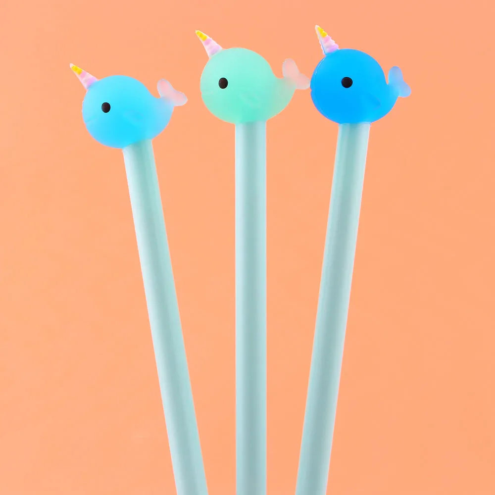 1 шт., милые гелевые ручки Kawaii Narwhal Whale, 0,5 мм, чернила, ручка для подписи, школьные офисные принадлежности, школьные принадлежности, Papelaria