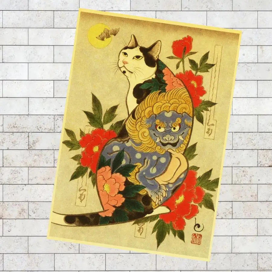 Японская кошка самурая в стиле ретро|Наклейки на стену| |