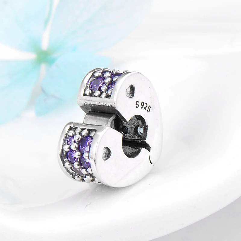 Multicolor heart shape 925 Sterling Silver clips Lock beads Fit Original Pandora Charm Bracelet Jewelry making 2018 | Украшения и