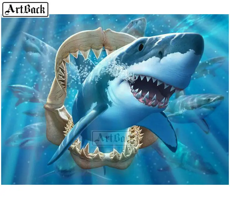 

New 5d diy diamond painting shark pattern full square 3D rhinestone resin mosaic handicraft home decoration sticker
