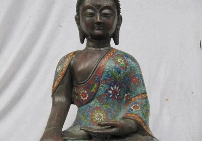 USPS to USA S3018 18 Inch&quotTibet 100% Bronze handwork made cloisonne Sakyamuni Ru Lai Buddha Statue | Дом и сад