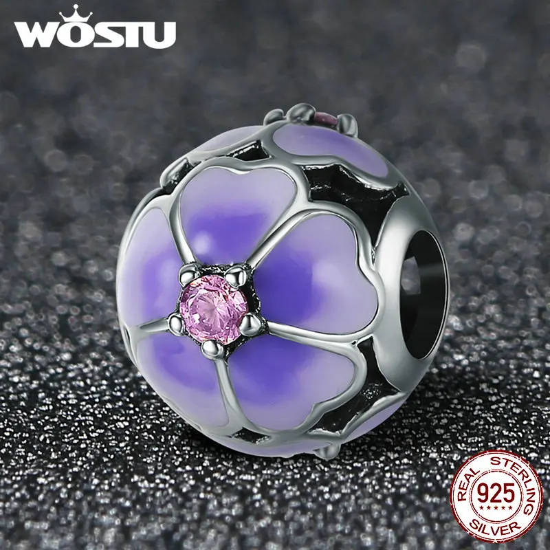 WOSTU романтический 925 Стерлинговое Серебро Маргаритка вишня эмалированные бусины