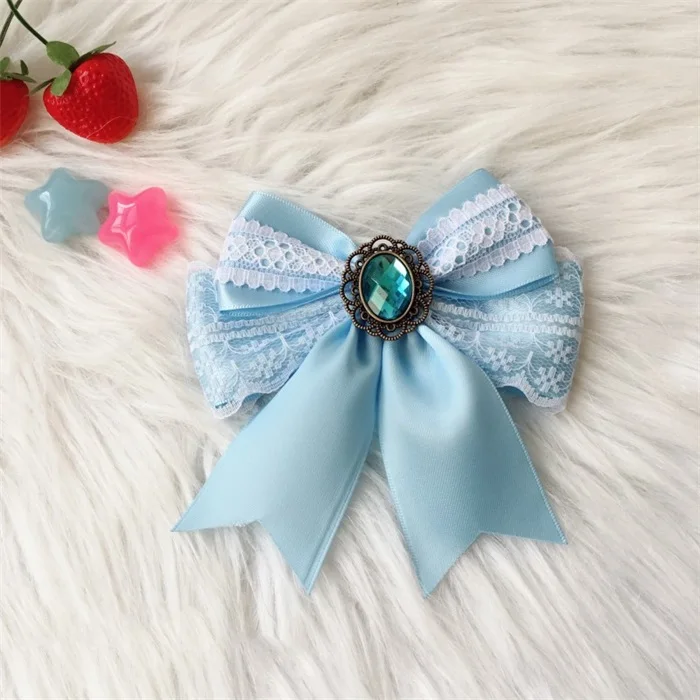 1Pcs Мягкий японский стиль милая Лолита ручной работы каваи бант с кружевной отделкой шпилька головной убор косплей женские аксессуары для волос боковой зажим - Цвет: 1Pcs