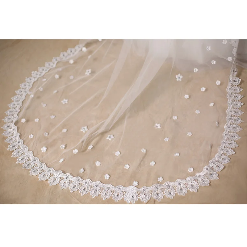 2017 цвет слоновой кости кружевная кромка длина 3 м Соборная Фата тюль кристаллы