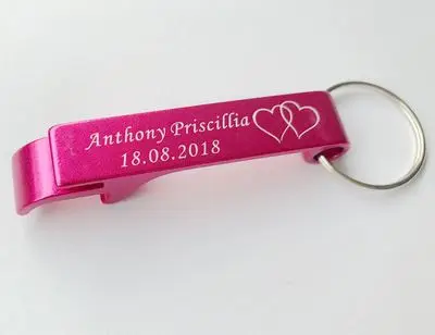 Hot pink 50 шт. персональный гравированный открывалка для бутылок, брелки, персонализированные свадебные подарки, свадебный подарок, пивоварня, отель, Ресторан - Цвет: Hot pink