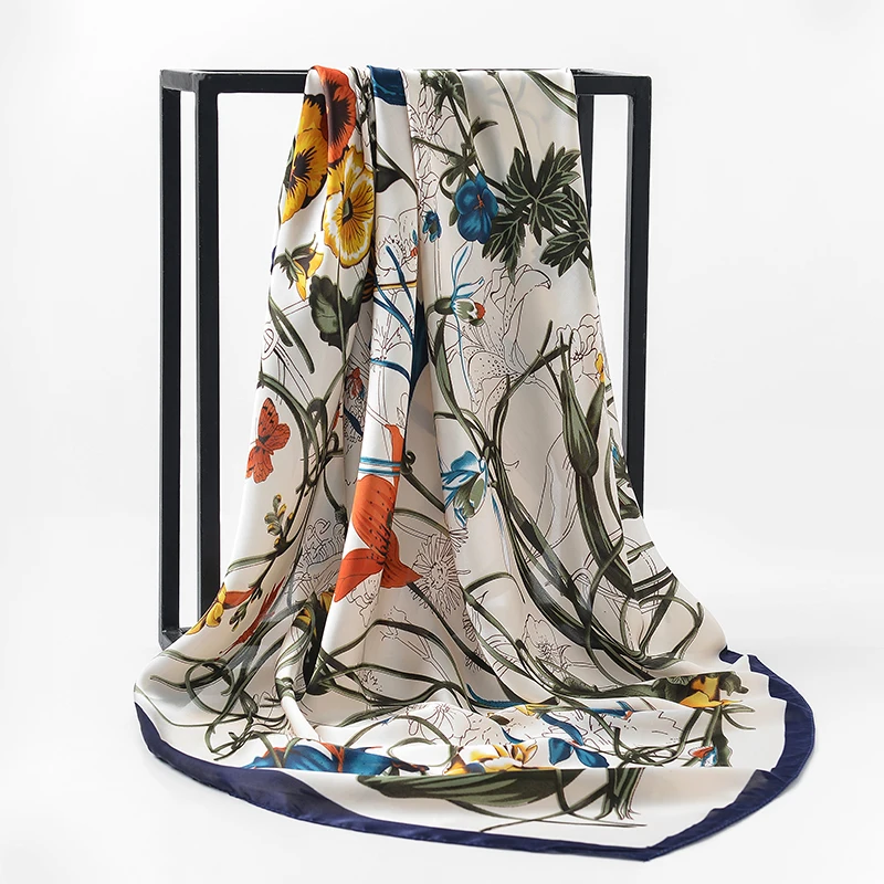 

2017 NEW Fashion Luxury Brand Scarf 100% Silk Feeling Shawl Scarf Foulard Square Scarves Hijab Wraps 90x90cm