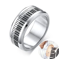 stylish mens piano player band spinner ring in stainless steel music keyboard enthusiast male jewelry