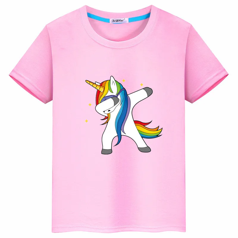 Летняя Модная хлопковая футболка с короткими рукавами рисунком единорога для