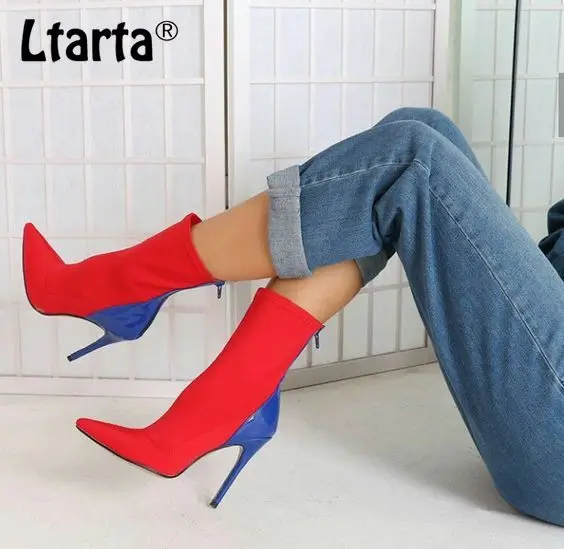 LTARTA/Лидер продаж женские низкие ботинки Новинка острый носок эластичная ткань