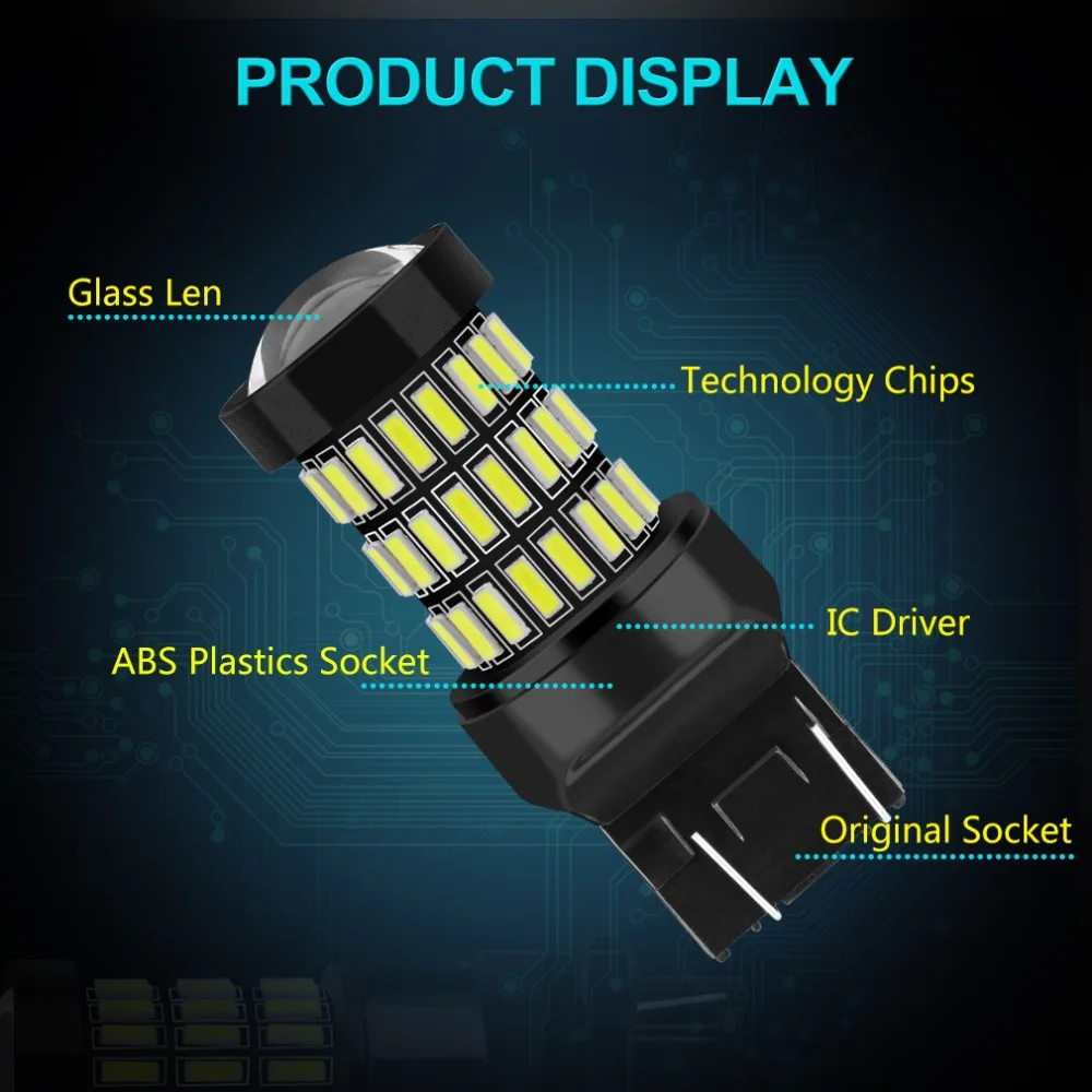 2 шт. W21/5 Вт светодиодный лампы T20 7443 светодиодный 57SMD 4014 автомобильные светодиоды с чипом обратный конец стоп-сигнал для поворота огни Белый Красный Янтарный Авто Лампа AC/DC 12 V