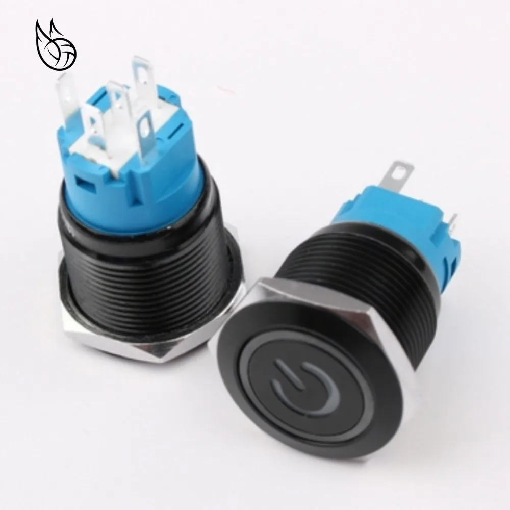 19 мм светодиодный алюминиевый черный кольцевой светильник нажимная кнопка без