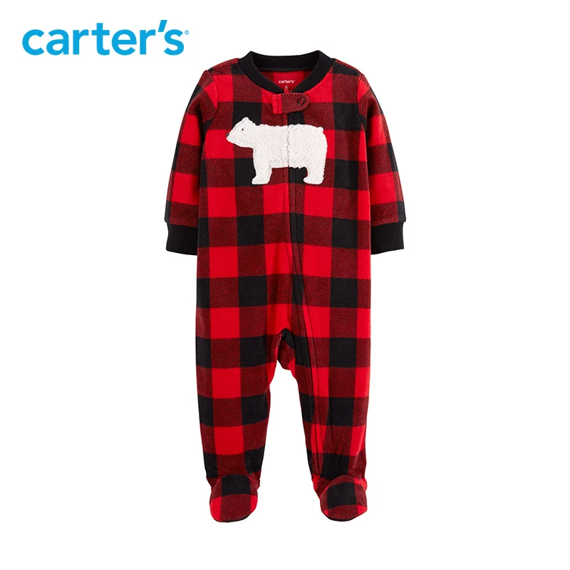 1 шт. флисовые футики в клетку Буффало с вышивкой полярного медведя на молнии