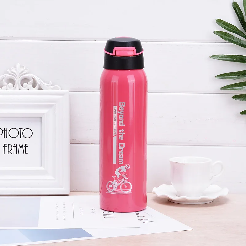 pink 500 мл спортивный термос, бутылка для воды, Термокружка Из Нержавеющей Стали, вакуумная колба, кружка с соломенной изоляцией, термосы, термо-бутылка - Цвет: pink