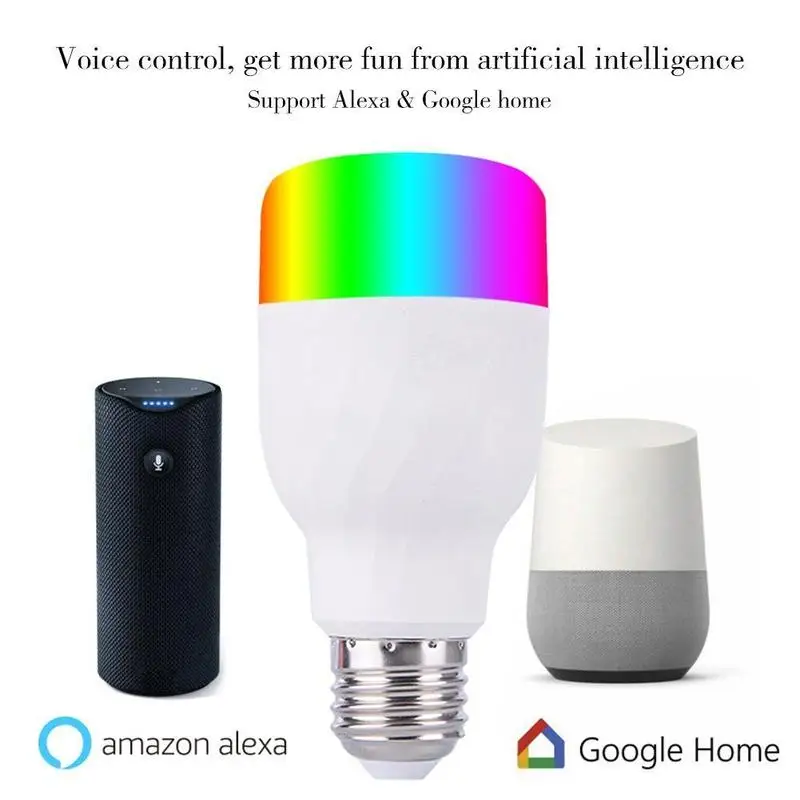 Умная лампа E27 с Wi-Fi голосовым управлением, совместимая с Alexa Google Home Assistant, 7 Вт RGBW, цветной светильник с регулируемой яркостью и таймером, изменяющий цвет