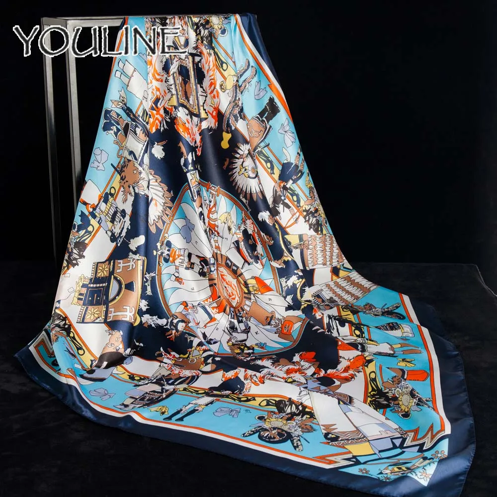 YOULINE 90 см * 90cm2018 новые модные женские туфли Элитный бренд твил Шелковый Шарф Цепи