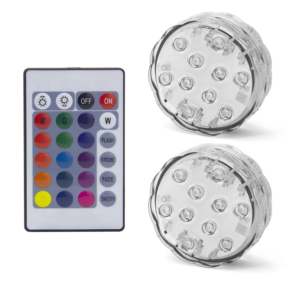 1 Remote 2 Light 10 светодиодный RGB Светодиодный прожектор пруд погружной IP67 Водонепроницаемый свет для плавательных бассейнов Батарея работает для Свадебная вечеринка - Испускаемый цвет: 1 Remote 2 Light
