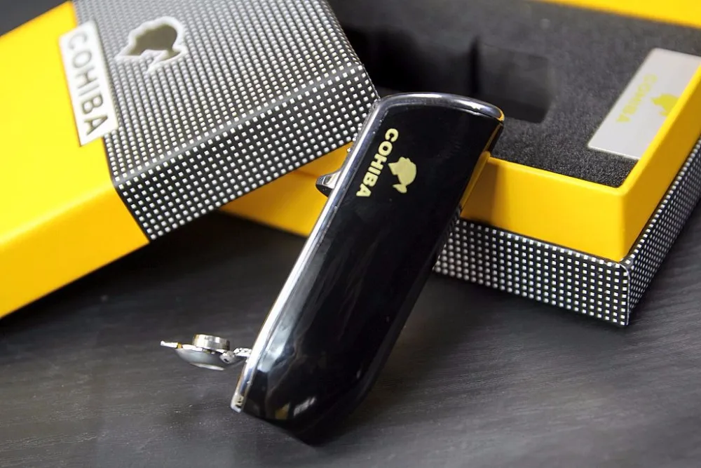 COHIBA Аксессуары карманный качественный Металлический Змеиный рот Форма бутан газ ветрозащитный 3 фонарь струи пламени прикуривателя W удар