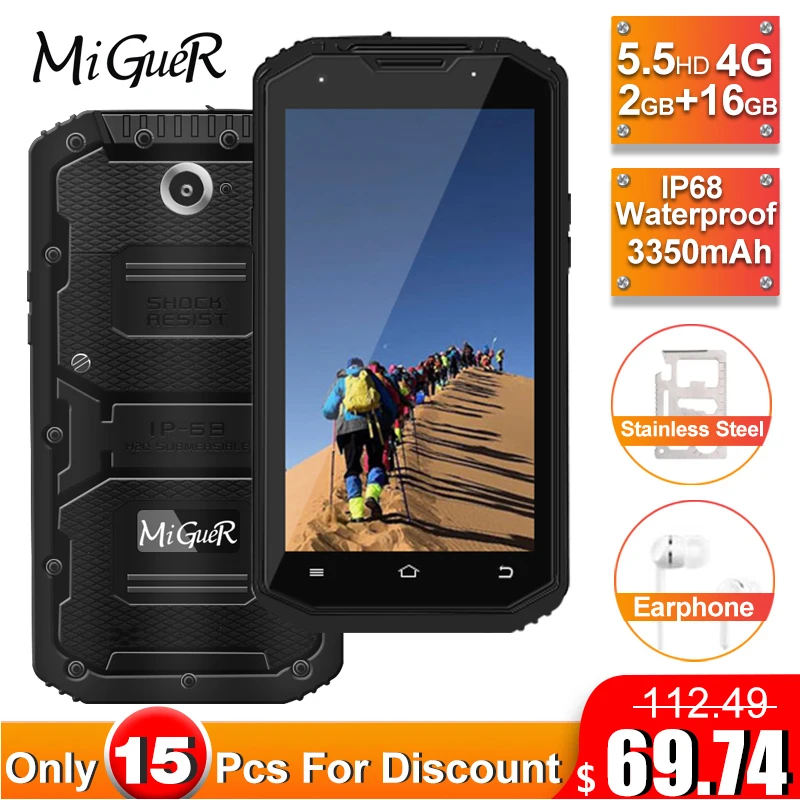 MiGueR A8 IP68 прочный смартфон 5 &quotHD 2 Гб ОЗУ 16 ПЗУ 3350 мАч MTK6735 четырехъядерный