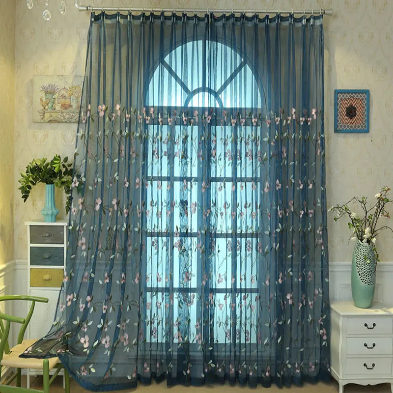 LuoShanNa ярко винно красные синие тюлевые шторы с цветочной вышивкой для гостиной