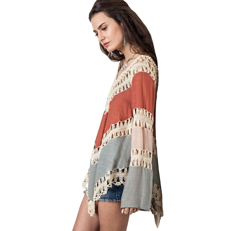 Хиппи Блузка кимоно Boho крючком Для женщин блузки 2021 Blusa Feminina рубашка с длинными