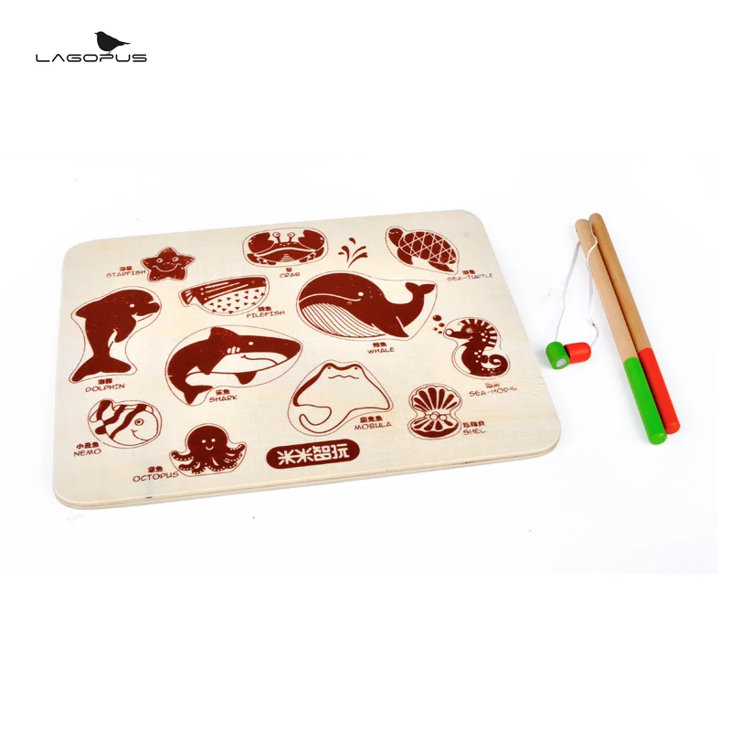 12 рыб + 2 удочки деревянные игрушки для детей рыба магнитная игра коробка рыбалки