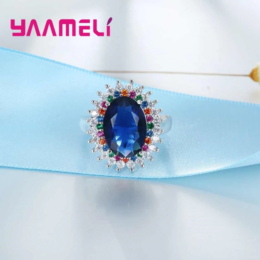 Женские круглые вечерние ЦА из серебра 925 пробы с синим камнем|round ring|blue stonering jewelry |