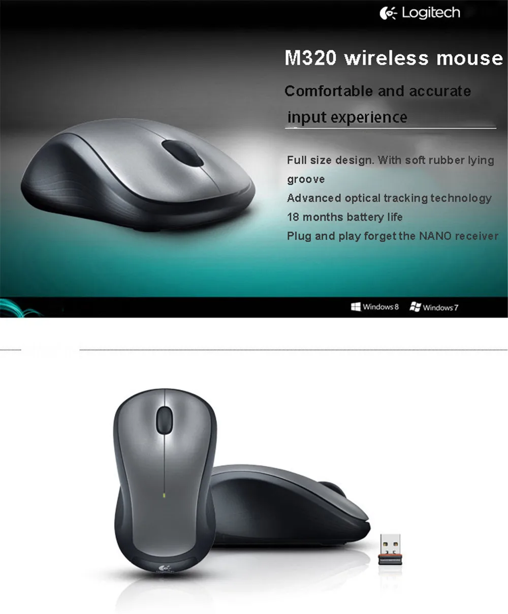 Оригинальная Беспроводная игровая мышь lotech M320, геймерская мышь для ноутбука, оригинальная оптическая мышь 1000 dpi, эргономичная компьютерная мышь с нано-приемником