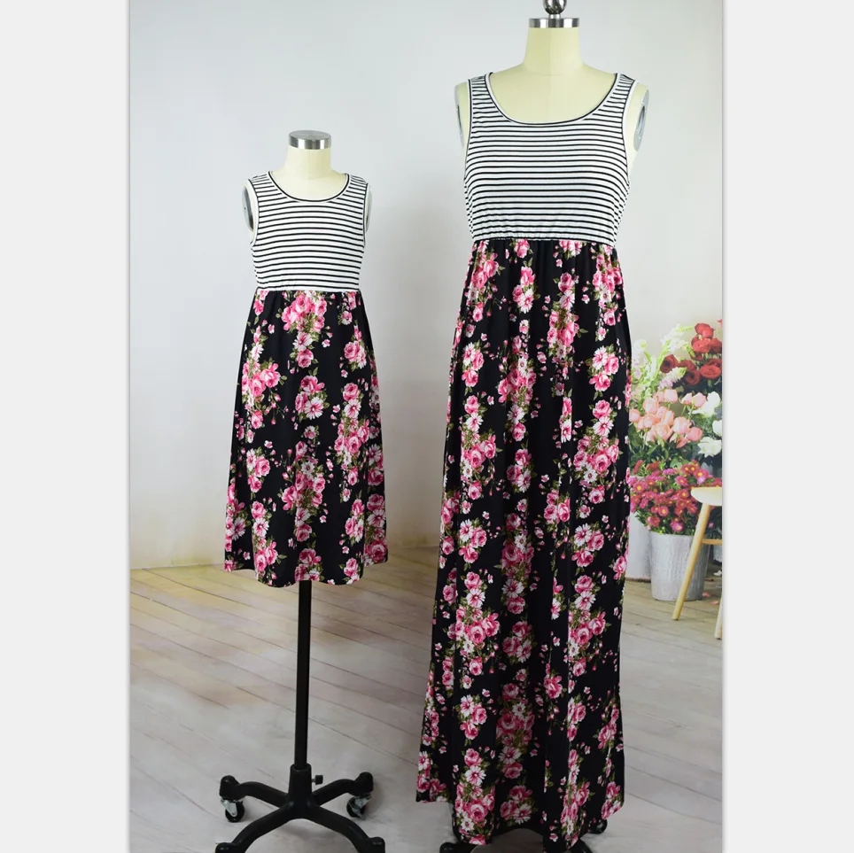 Платье для мамы и дочки семьи в полоску родителей детей|Сочетающаяся одежда