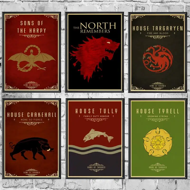 Игра престолов Nine family totems плакат наклейки на стену печать плакатов Высокое качество для бара и домашнего декора