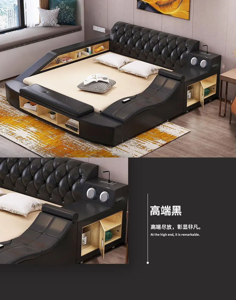 Натуральная кожа кровать мягкие кровати спальня camas muebles de dormitorio yatak мобильный кварто массаж динамик bluetooth хранения